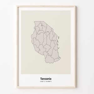 Tansania Print, Tansanische Karte, Minimalistische Landkarte Poster, TZ Line Art, Geographisches Dekor, C24-179