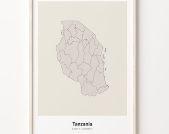 Tanzania Print, Tanzanian Gift, Minimalistic Country Map Poster, TZ Line Art, Geographic decor, C24-179