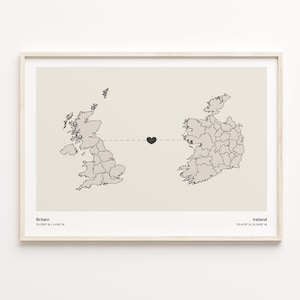 Britain to Ireland Print, Irish Gift, Minimalistic Country Connection Map Poster, United Kingdom Art, Cultural Roots Map, C21-285
