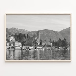 Como Lake gematteerd Poster Print, Como Lake zwart-witte kunst, Como Lake Wall Decor, Como Lake Travel, stadsplattegrond, C18-300