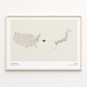 USA Japan Druck, Japanisches Geschenk, minimalistische Landkarte Poster, USA Wandkunst, internationale Liebe, C21-91