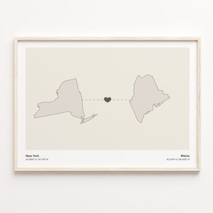 Impression de New York au Maine, cadeau Mainer, affiche de carte minimaliste de connexion d'état, art mural de voyage, racines culturelles, C21-1372