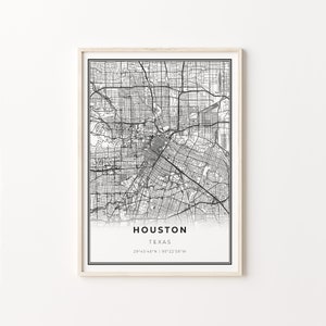 Downtown Houston Print, City Map Art Poster, Texas TX USA, Wall Art Decor, Modern Black and White Style, City Map Poster, C13-50