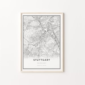 Impressão de Stuttgart, pôster de arte de mapa da cidade, Alemanha, decoração de arte de parede, estilo moderno em preto e branco, pôster de escritório, C13-913