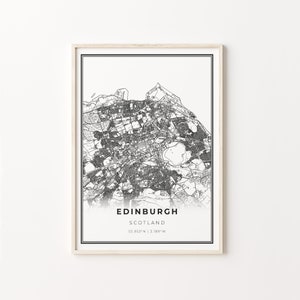 Edinburgh Print, City Map Art Poster, Scotland United Kingdom UK, Wall Art Decor, Modern Black and White Style, C13-886