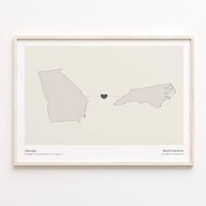 Georgia to North Carolina Print, North Carolinian Gift, Minimalistic Map Poster, Travel Wall Art, Moving Abroad Gift, C21-1586