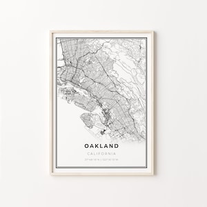 Oakland Print, City Map Art Poster, California CA USA, Wall Art Decor, Modern Black and White Style, Gift For Dad, C13-186