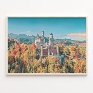 Neuschwanstein Castle Colorful Poster Print, Castle Photo Art, Castle Wall Decor, Castle Travel Print, Castle Street Map Poster, C18-674