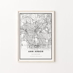 Ann Arbor Kunstdruck, Stadt Karte, Art Poster, Wand Kunst, Moderne Schwarzweiß Dekoration, Geschenk Zuhause, C13-253