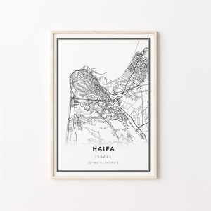 Haifa Print, City Map Art Poster, Israel, Wall Art Decor, Modern Black and White Style, Gift Office, C13-555
