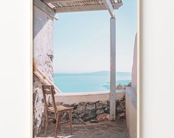 Chair View Photography Print: Coastal Wall Art, Boho Decor