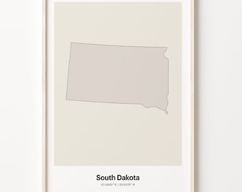 South Dakota Map Print: Minimalist Line Art, Neutral Decor