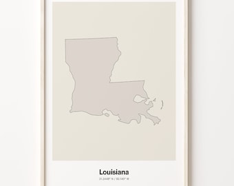 Louisiana Map Print: Minimalist Line Art, Elegant Wall Decor
