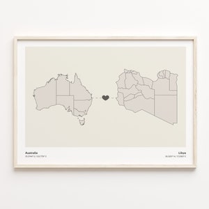 Australia to Libya Print, Liberian Gift, Minimalistic Country Connection Map Poster, Travel Wall Art, Travel Abroad Map, C21-900