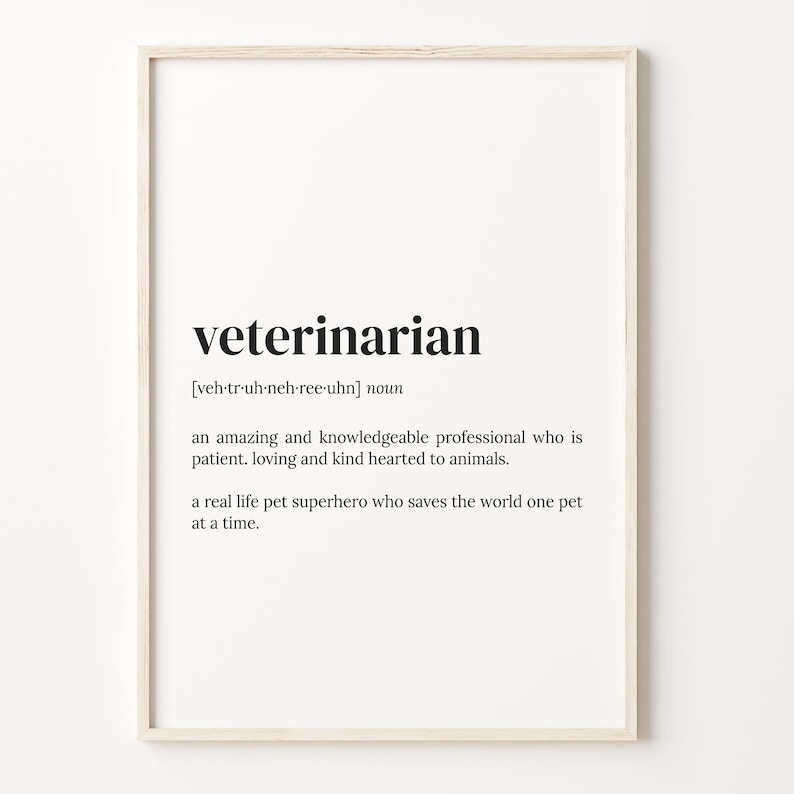 Veterinarian Definition Print Dictionary Poster Quote Wall Etsy