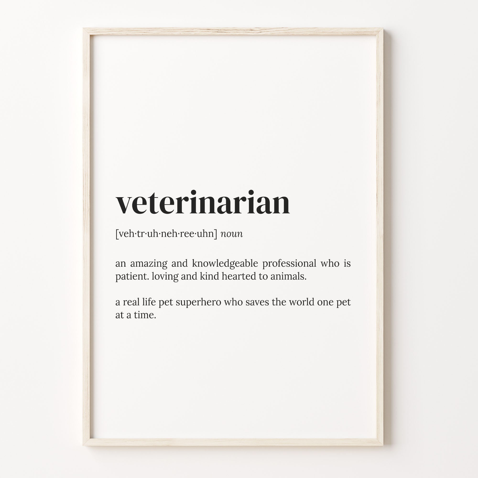 Veterinarian Definition Print Dictionary Poster Quote Wall Etsy