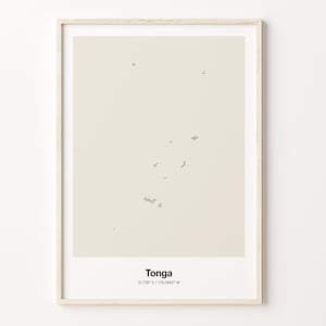 Tonga Print, Tongan Gift, Minimalistic Country Map Poster, TO Line Art, Latitude longitude, C24-182