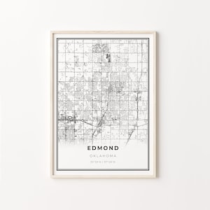 Edmond Print, City Map Art Poster, Oklahoma OK USA, Wall Art Decor, Modern Black and White Style, Map Wall Art, C13-41