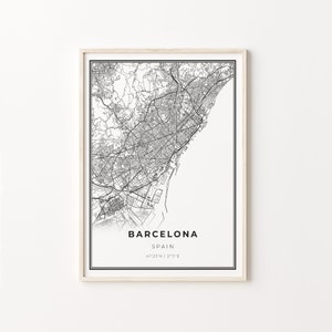 Stampa di Barcellona, City Map Art Poster, Spagna, Wall Art Decor, Stile moderno in bianco e nero, Regalo per la nipote, C13-884