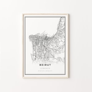 Beirut Print, City Map Art Poster, Lebanon, Wall Art Decor, Modern Black and White Style, Map Wall Art Print, C13-895