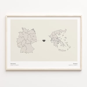 Deutschland Griechenland Print, Ghanaisches Geschenk, Minimalistische Landkarte Poster, Reise Wandkunst, Auf Wiedersehen, C21-466
