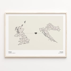 Grossbritannien Kroatien Print, Grossbritannien Kroatien Print, Minimalistische Landkarte Poster, Grossbritannien Kunst, Neues Zuhause Geschenk, C21-242