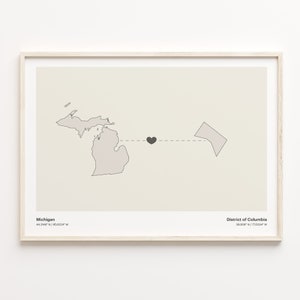 Michigan to District of Columbia Print, Washingtonian Gift, Minimalistic Map Poster, Travel Wall Art, Cultural Roots Gift, C21-1670