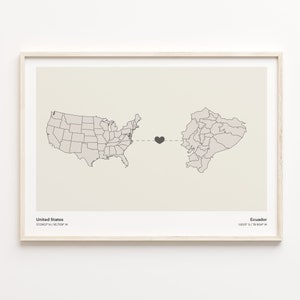 USA to Ecuador Druck, Ecuadorian Geschenk, minimalistische Landkarte Poster, USA Wandkunst, Auswanderung, C21-52