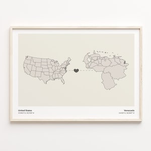 United States to Venezuela Print, Venezuelan Gift, Minimalistic Country Connection Map Poster, USA Wall Art, Dual Citizenship Map, C21-194