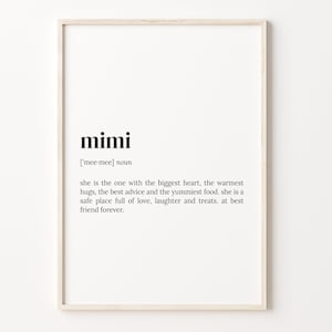 Mimi Definition Print, Dictionary Poster, Quote Wall Art, Mimi Print, Gift For Grandma, Mimi Gift, Christmas Gift, C17-295