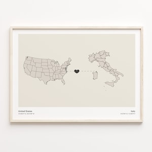 USA - Italien Druck, italienisches Geschenk, minimalistische Landkarte Poster, USA Wandkunst, Willkommen zu Hause Geschenk, C21-89