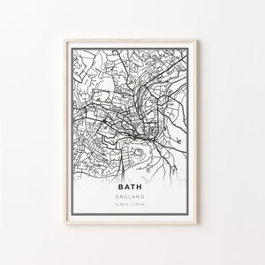 Bath Print, City Map Art Poster, England UK, Wall Art Decor, Modern Black and White Style, Gift Ideas For Mom, C13-828