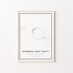 Moorea und Tahiti Print, Stadt Karte Kunst Poster, Französisch Polynesien, Wand Kunst Dekor, Schwarz Weiß Stil, Geschenk Für Papa, C13-756