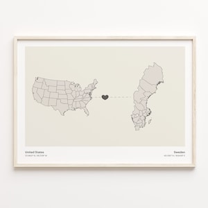 USA to Sweden Print, Schwedisches Geschenk, Minimalistische Landkarte Poster, USA Wandkunst, Live im Ausland Karte, C21-174