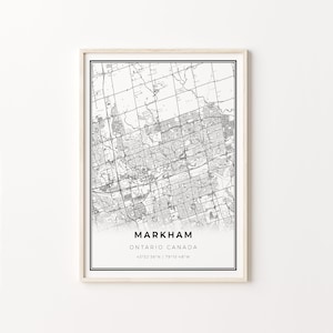 Markham Print, City Map Art Poster, Toronto Ontario ON Canada, Wall Art Decor, Modern Black and White Style, Office Gallery Wall, C13-687