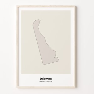 Impresión de Delaware, Regalo de Delaware, Póster de mapa de país minimalista, Arte lineal DE, Arte de tonos naturales, C24-209