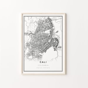 Cali Druck, Stadt Karte Kunst Poster, Kolumbien, Wand Kunst Dekor, Büro Wand Dekor, Schwarz Weiß, C13-696