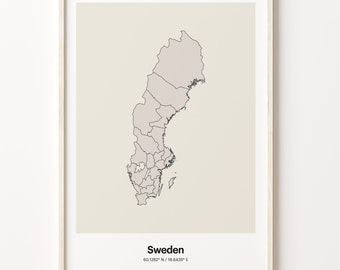 Sweden Map Print: Minimalist Line Art, Swedish Gift