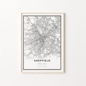 Sheffield Print, City Map Art Poster, England United Kingdom UK, Wall Art Decor, Modern Black and White Style, Gift Dear Friend, C13-462