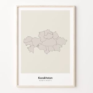 Kasachstan Print, Kasachstan Geschenk, Minimalistische Landkarte Poster, KZ Linie Kunst, Reisewandkunst, C24-94