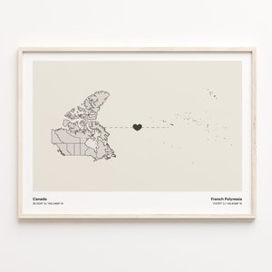 Kanada-Französisch-Polynesien-Druck, Guyana-Geschenk, minimalistisches Landverbindungskarten-Poster, Reise-Wandkunst, LDR-Geschenk, C21-659
