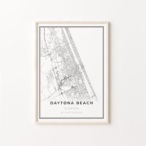 Daytona Beach Print, City Map Art Poster, Florida FL USA, Wall Art Decor, Moderne Zwart-Wit Stijl, Cadeau voor Inlaws, C13-229