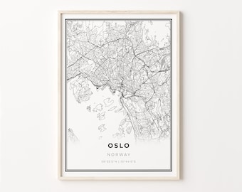 Oslo Print, City Map Art Poster, Norway city poster, Wall Art Decor, Modern Black and White Style, Gifr For A Couple, C13-483