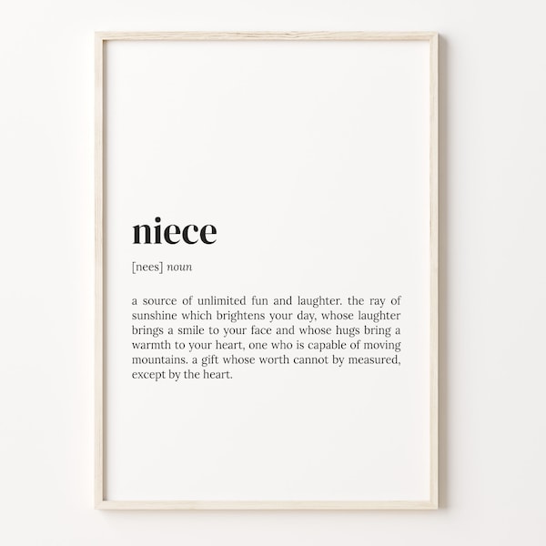 Niece Definition Print, Dictionary Poster, Quote Wall Art, Cute Niece Art, Cute Niece Quote, Gift For Niece, Gift For Her, C17-628