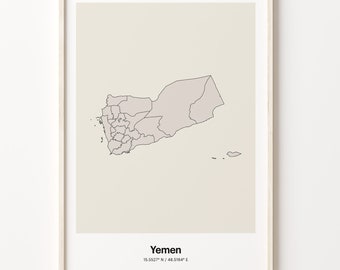 Yemen Map Print: Minimalist Line Art Poster