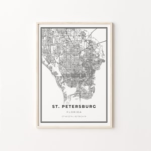 St. Petersburg Print, City Map Art Poster, Florida FL USA, Wall Art Decor, Moderne Zwart-Wit Stijl, Travel Art, C13-25