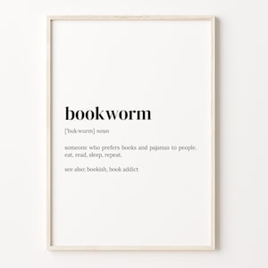 Bookworm Definition Print, Dictionary Poster, Quote Wall Art, Book Gift, Bookworm Gift, Book Lover Gift, Gift Idea, C17-50