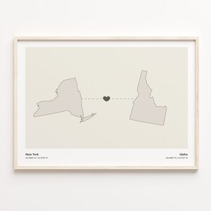 New York to Idaho Print, Idahoan Geschenk, Minimalistische State Verbindung Karte Poster, Reise Wandkunst, Gap Jahr Geschenk, C21-1364