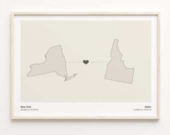 New York to Idaho State Connection Map Print: Minimalist Travel Wall Art