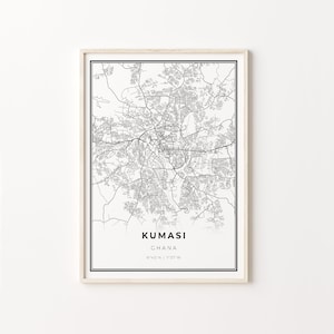 Kumasi Print, City Map Art Poster, Ghana, Wall Art Decor, Modern Black and White Style, Modern Prints Poster, C13-571
